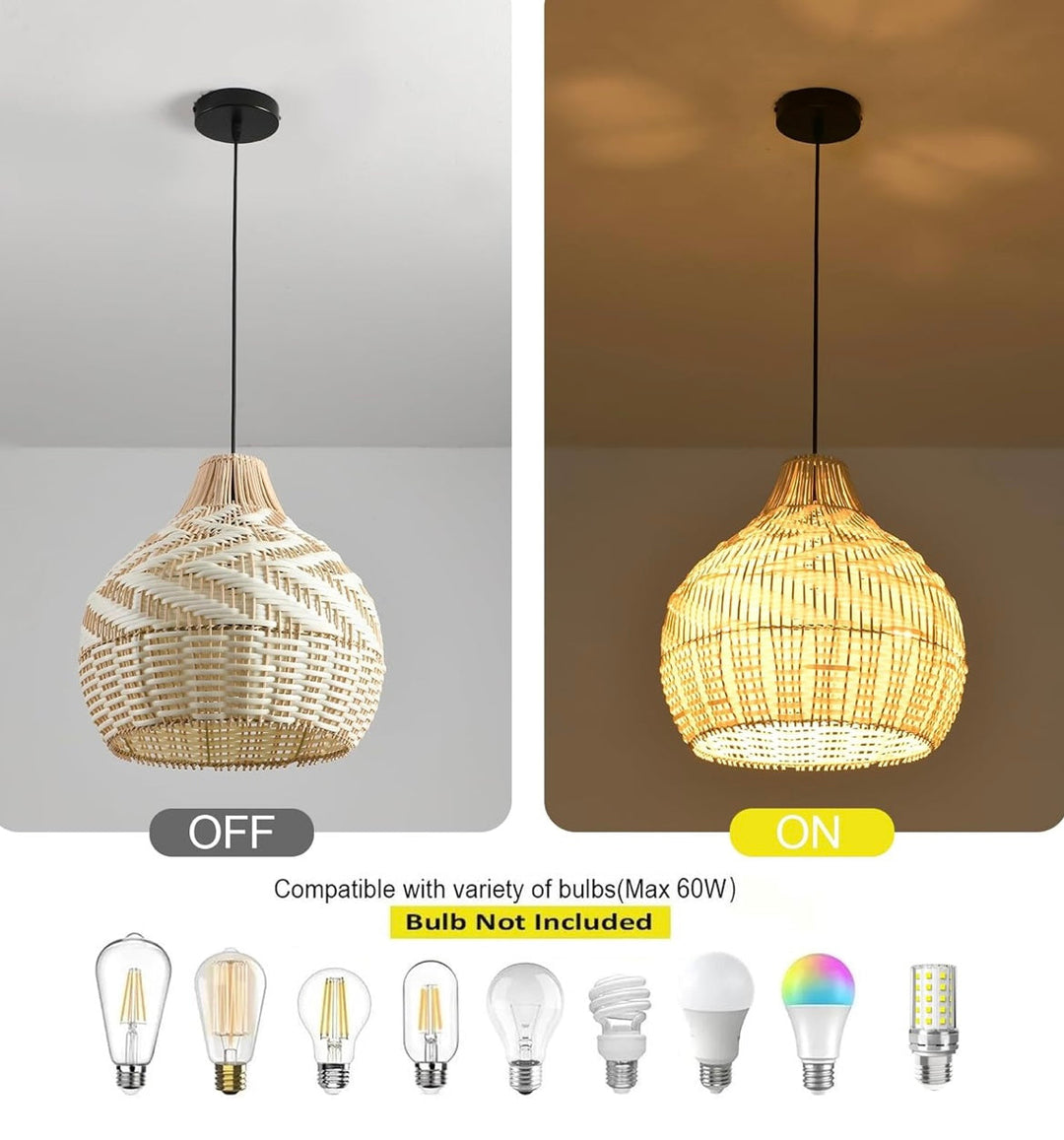 Bohemian Woven bamboo rattan Pendant Light with Natural Rattan Shade