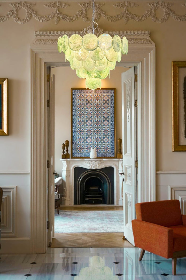 Green Glass Disc Chandelier