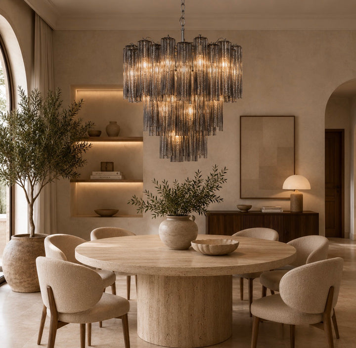 Vintage Smoked Glass Fringe Chandelier