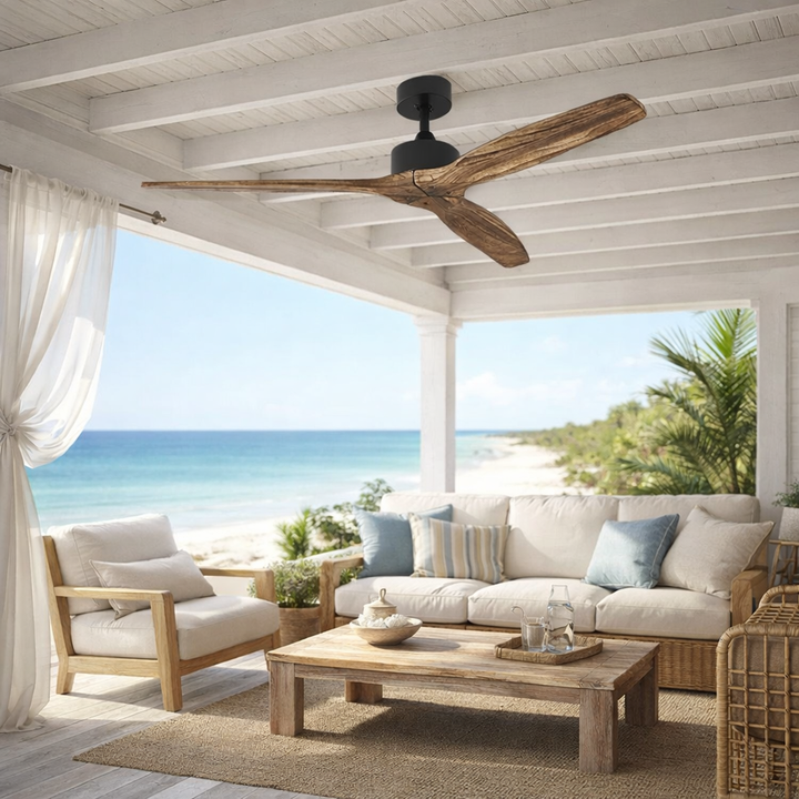 Modern Ceiling Fan with Solid Wood Blades, 52-inch