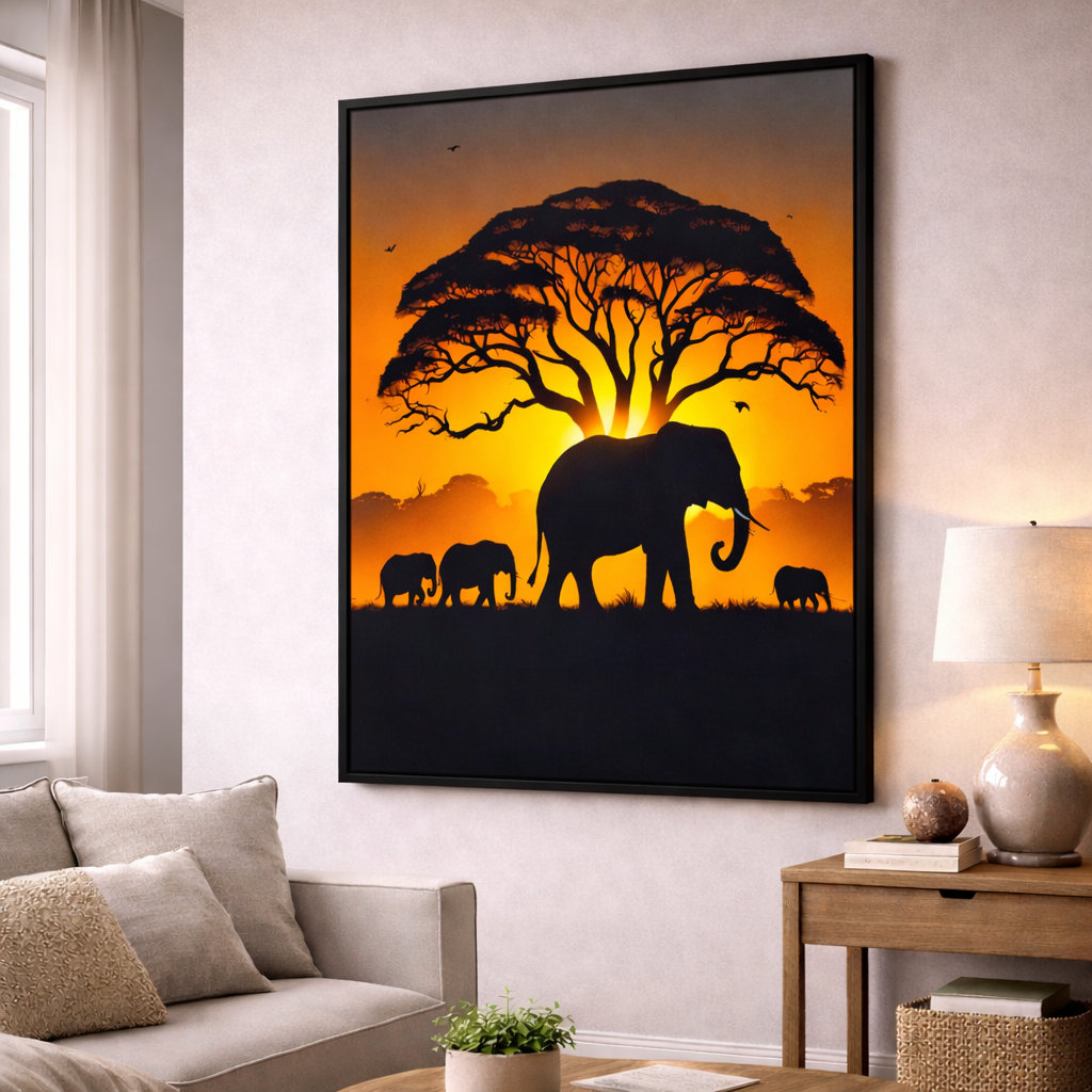 African Sunset Elephants Canvas