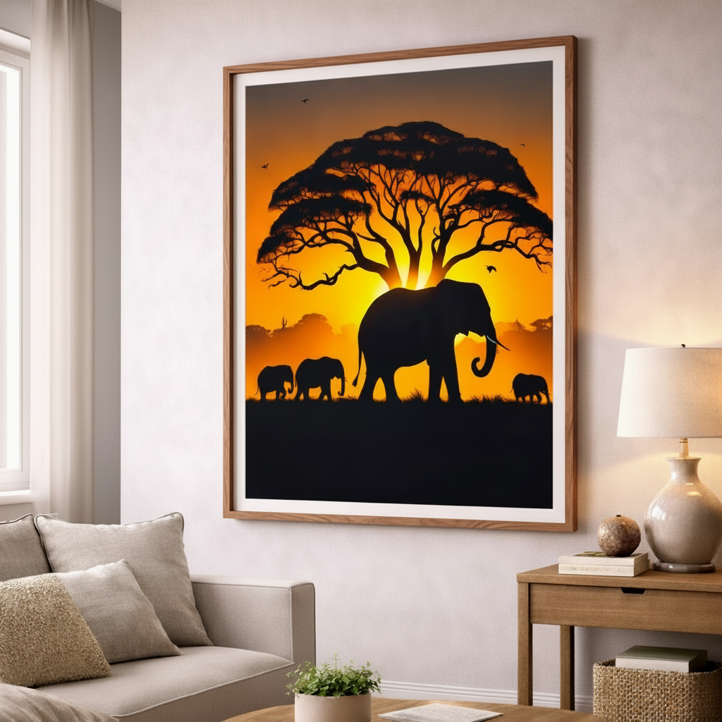 African Sunset Elephants Canvas