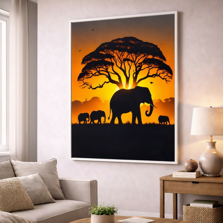 African Sunset Elephants Canvas