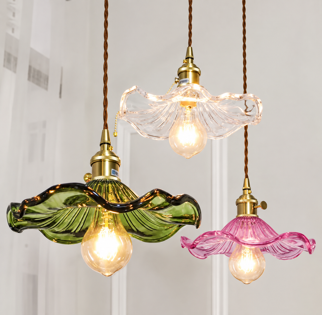 Artisan Ripple Glass Pendant Light with Brass Finish