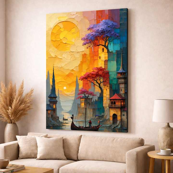 Fantasy City Canvas premium wall art with MDF frame and glass front panel
