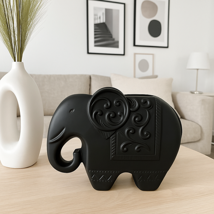 Majestic Black Elephant Figurine