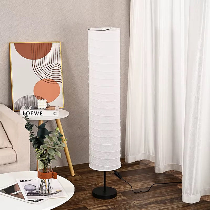 Cylindrical Beige Fabric Floor Lamp