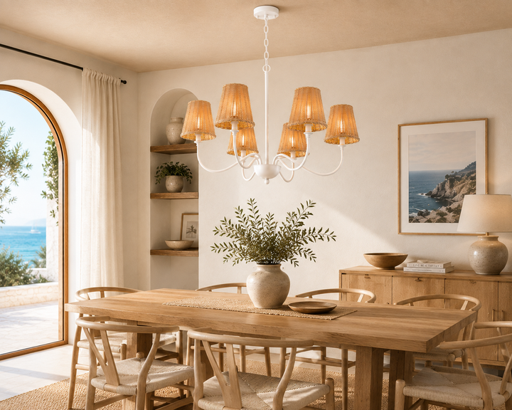 Rustic Rattan 6-Light Chandelier