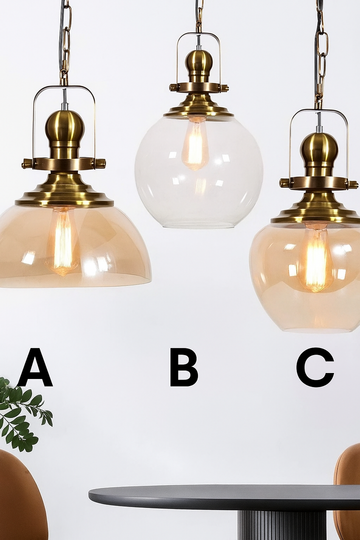 Apple shape Glass Pendant Light with Gold or Black Finish