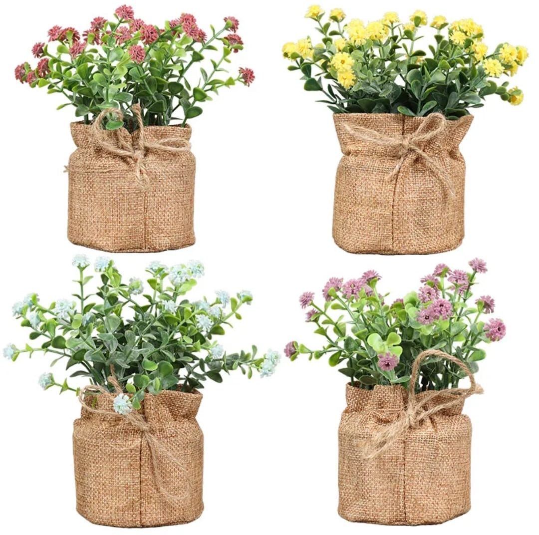 Yellow Potted Accent Plant set of 4 colors