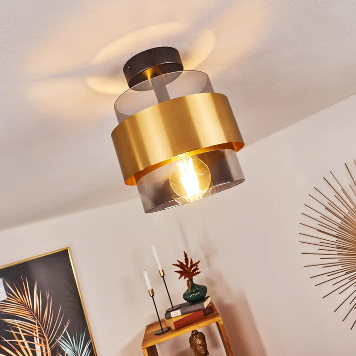 Modern Gold and Smoked Glass Ceiling Light