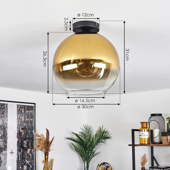 Modern Amber Glass Globe Ceiling Light