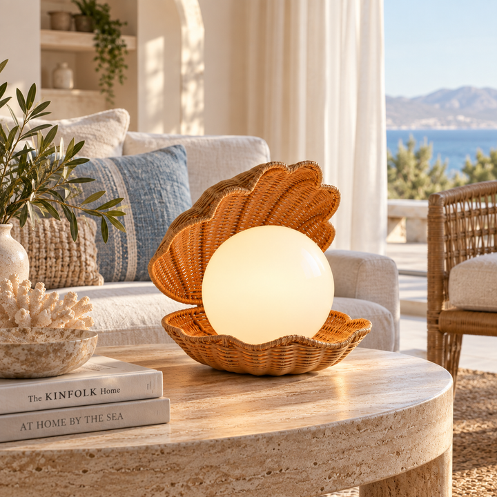 Shell-Inspired Rattan Table Lamp