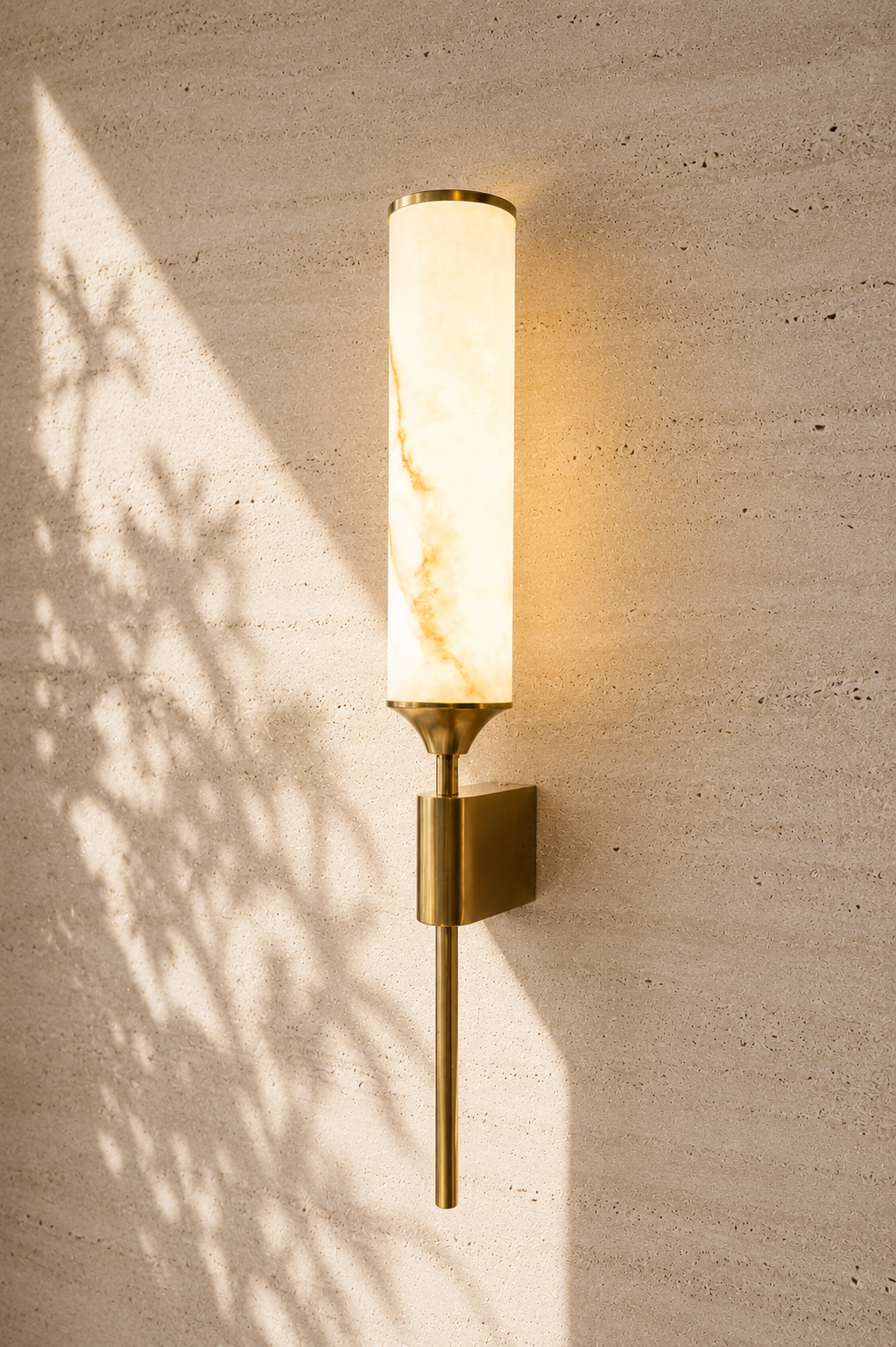 Modern Artificial Alabaster Brass Wall Sconce