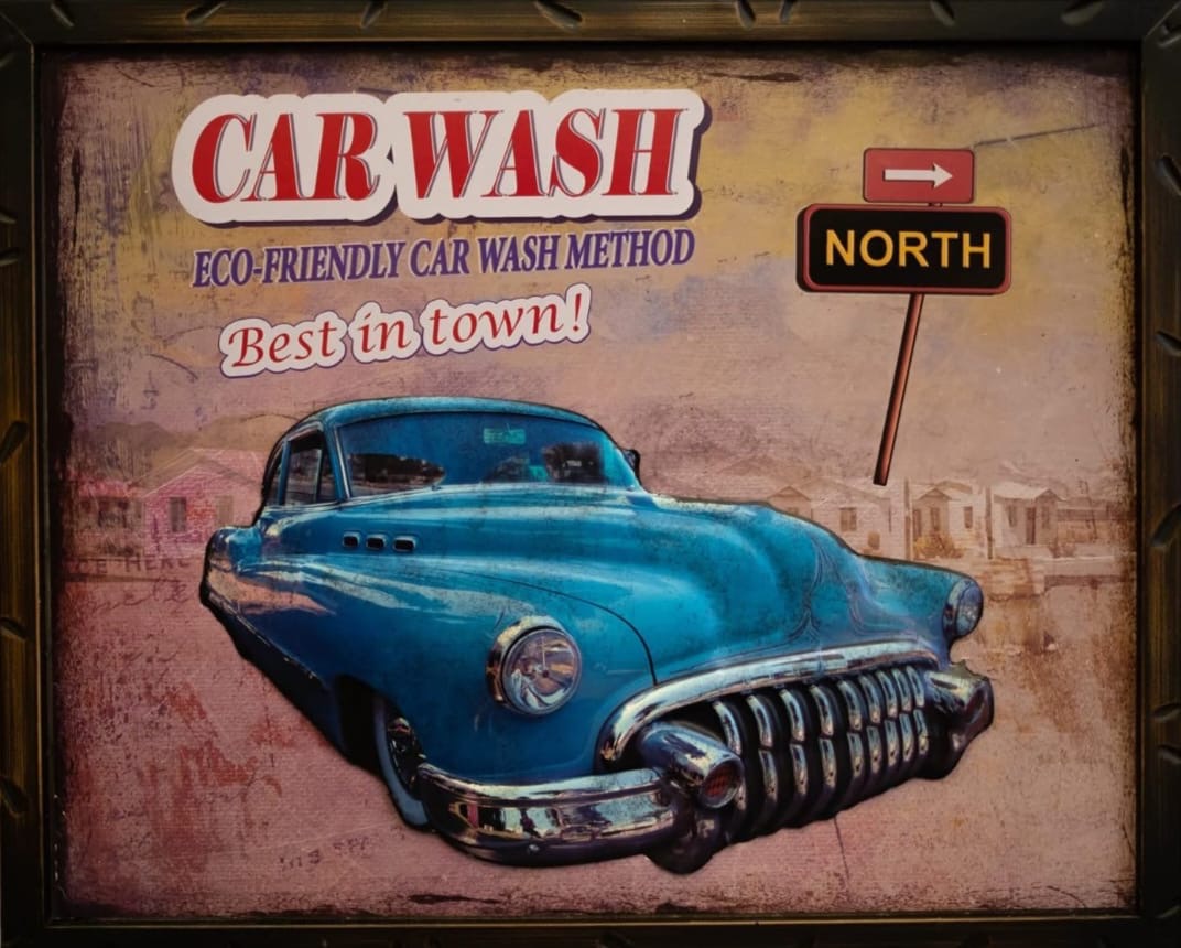 Vintage Blue Car Wash Retro Wall Art