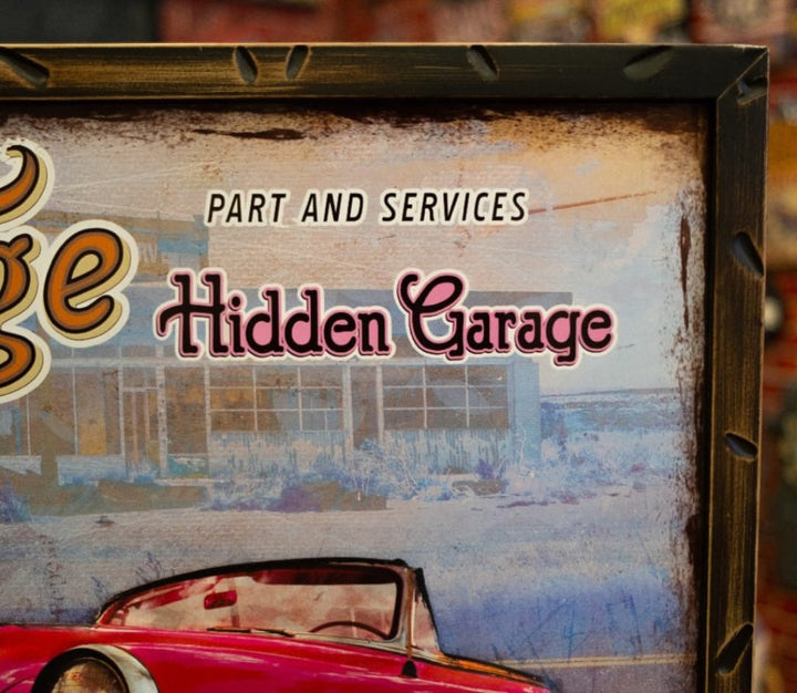 Vintage Red Convertible Retro Garage Wall Art