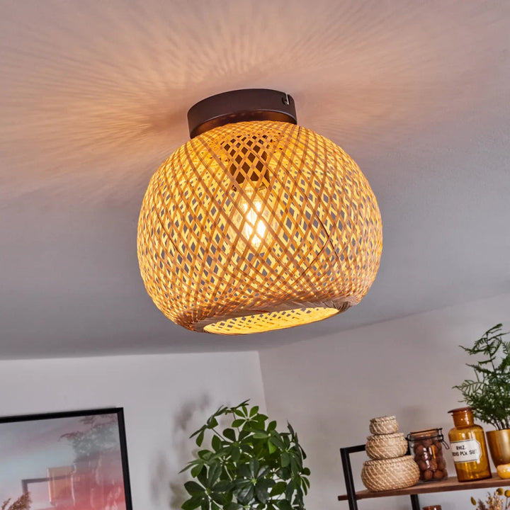 Rustic Woven Bamboo Ceiling Light - Oval Design