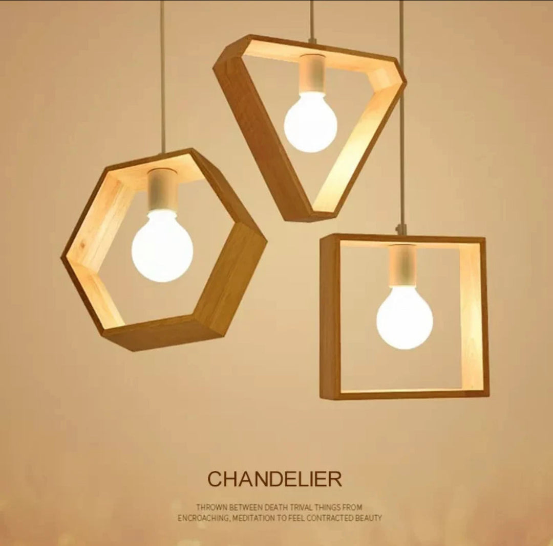 Geometric Wooden Pendant Lights Trio