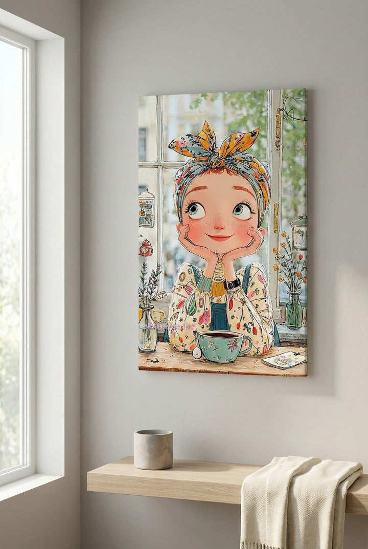 Daydreaming Girl with Coffee Canvas Art