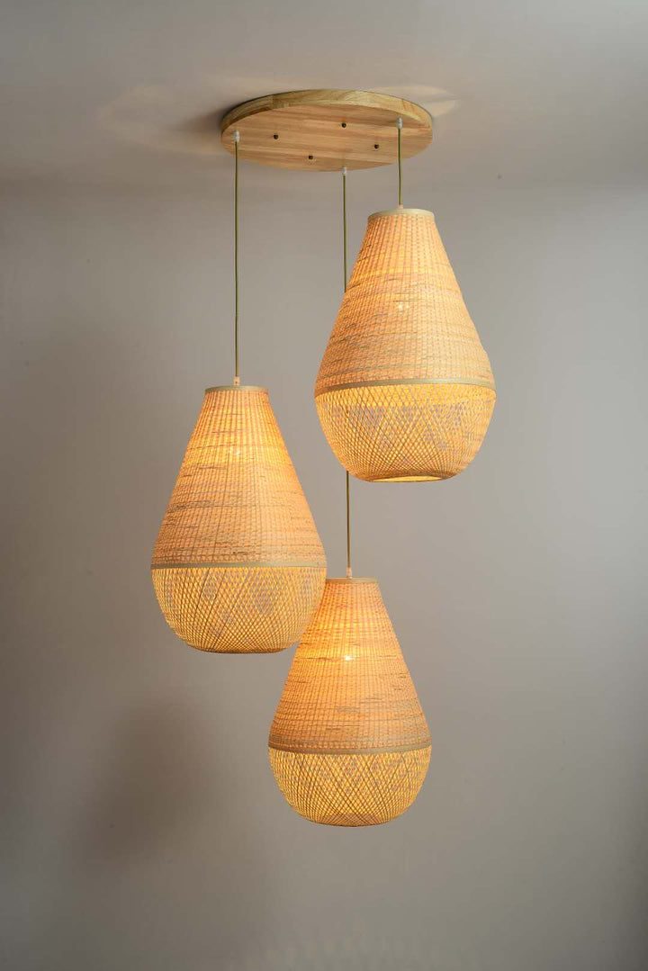 Multi-Light Pendant with Woven Bamboo Shades