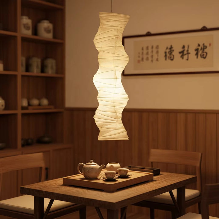 Sculptural Ivory Pleated Pendant Light