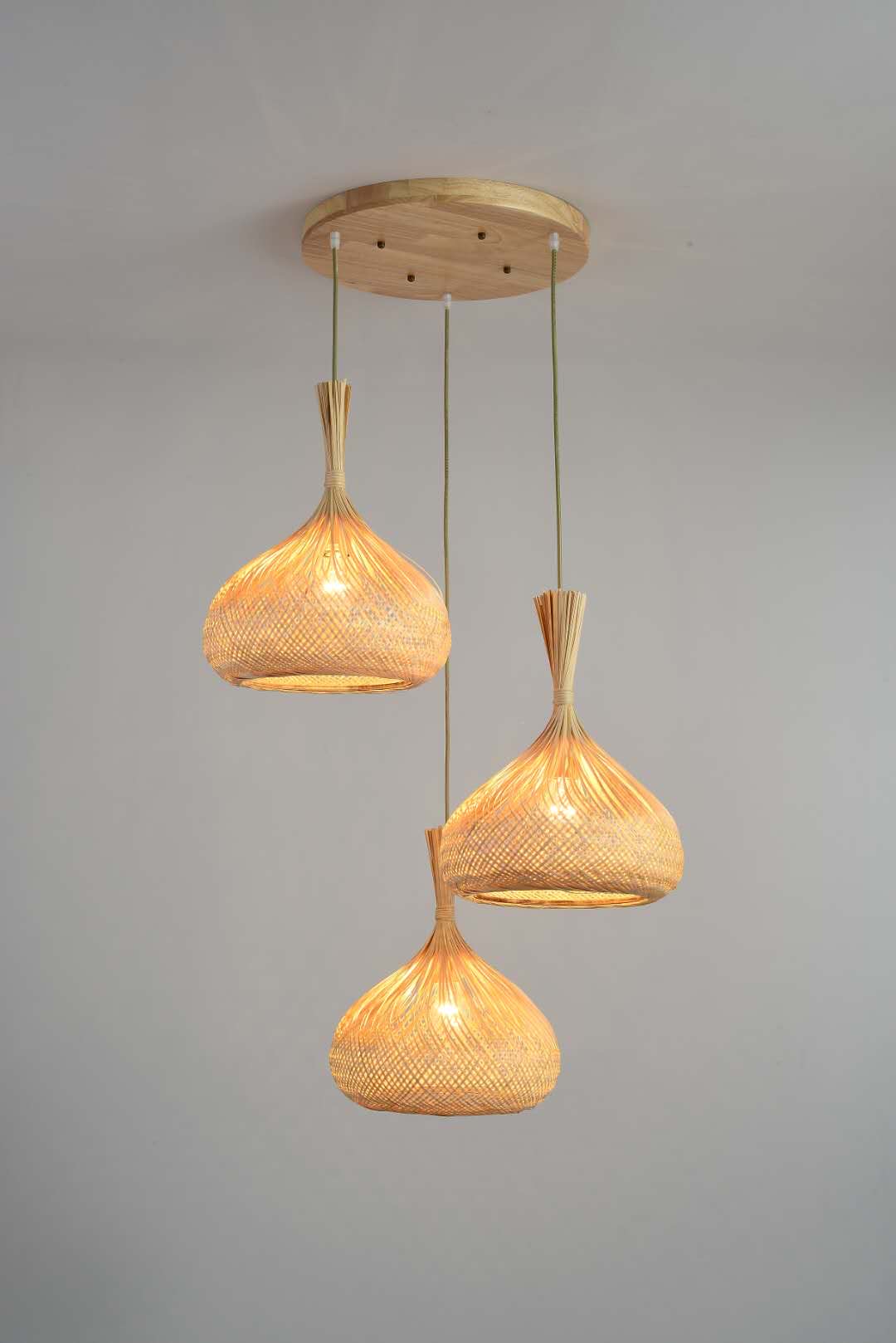 Triple Bamboo Pendant Light with Woven Shades