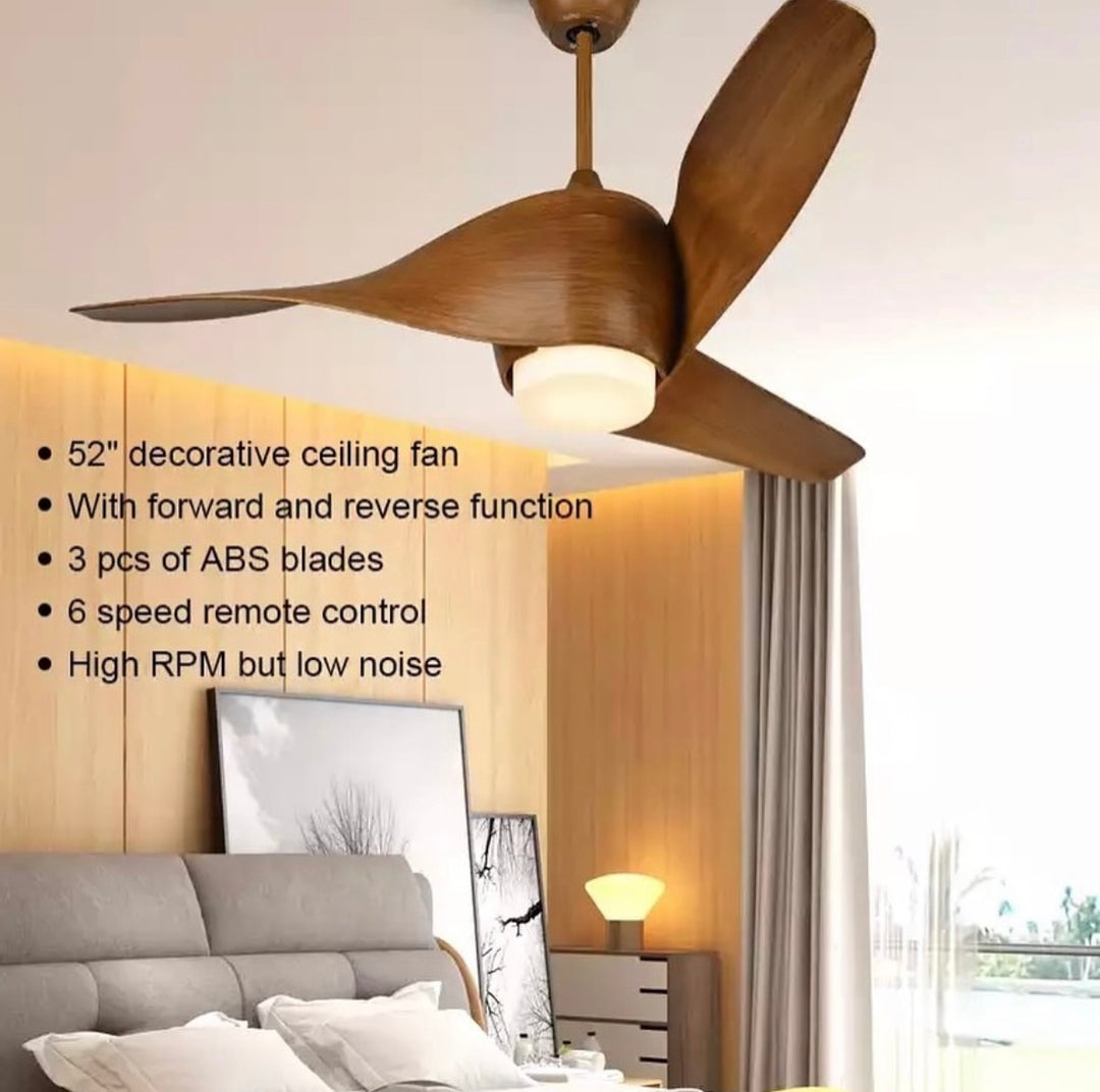 Modern Sculptural Ceiling Fan with Integrated Light, 52-inch