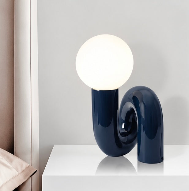 Sculptural Peach Table Lamp with Opal Globe