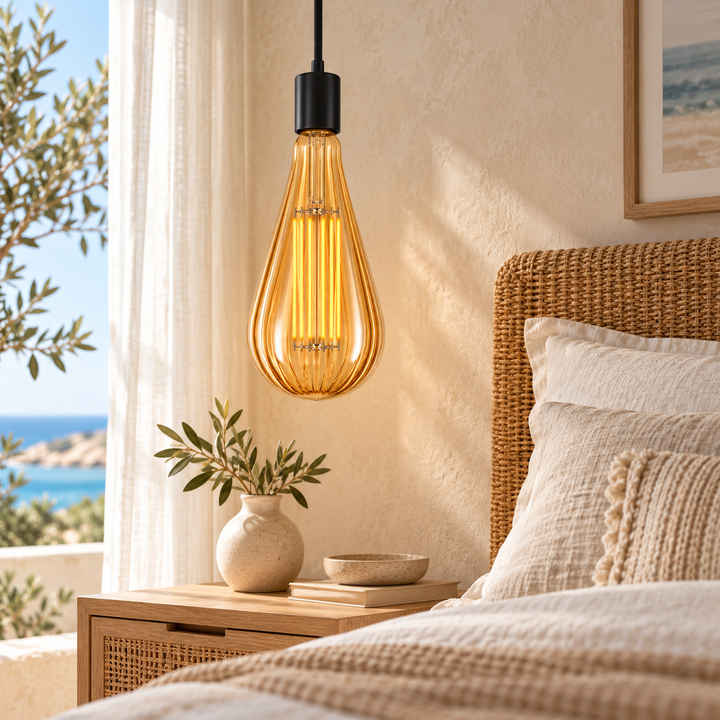 Amber Ribbed Glass Filament Decorative Bulb- XL