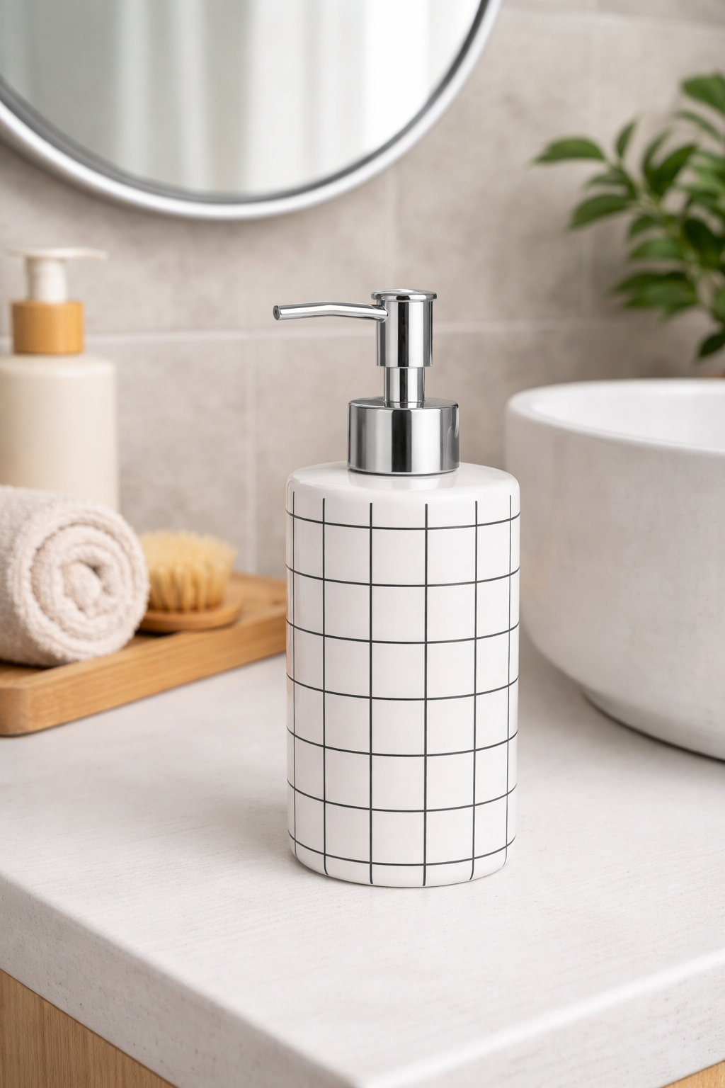 Minimalist Grid Ceramic Soap Dispenser