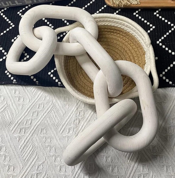 White Wooden Decorative Chain Link Sculpture