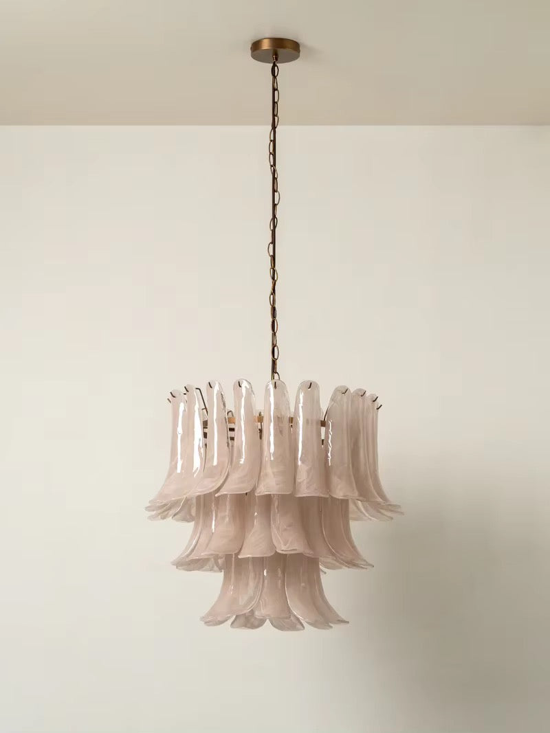 Ivory Petal Glass Chandelier with Bronze Chain