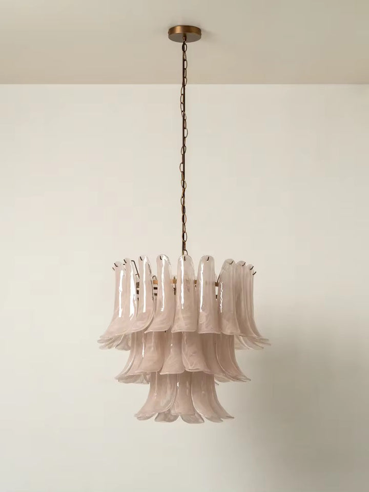 Ivory Petal Glass Chandelier with Bronze Chain
