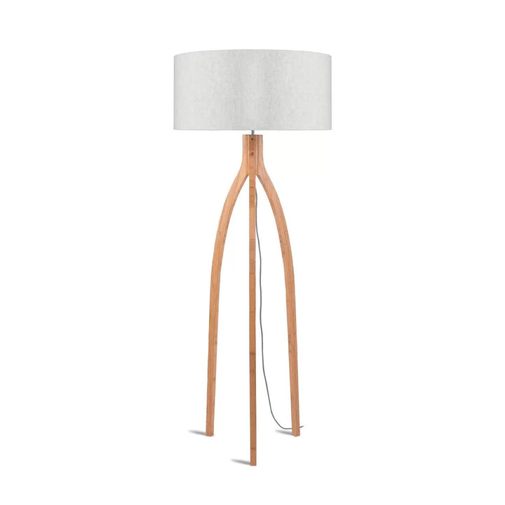 Wooden Tripod Floor Lamp with White Shade