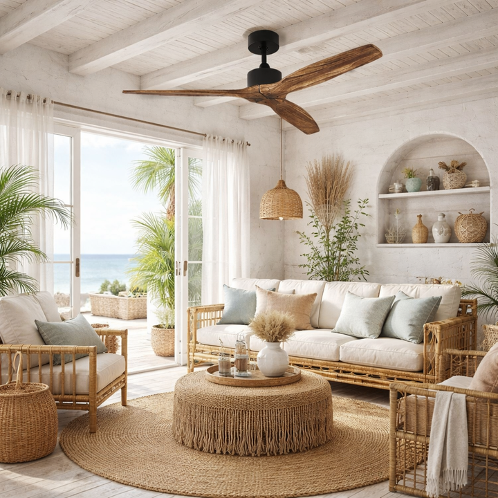 Modern Ceiling Fan with Solid Wood Blades, 52-inch