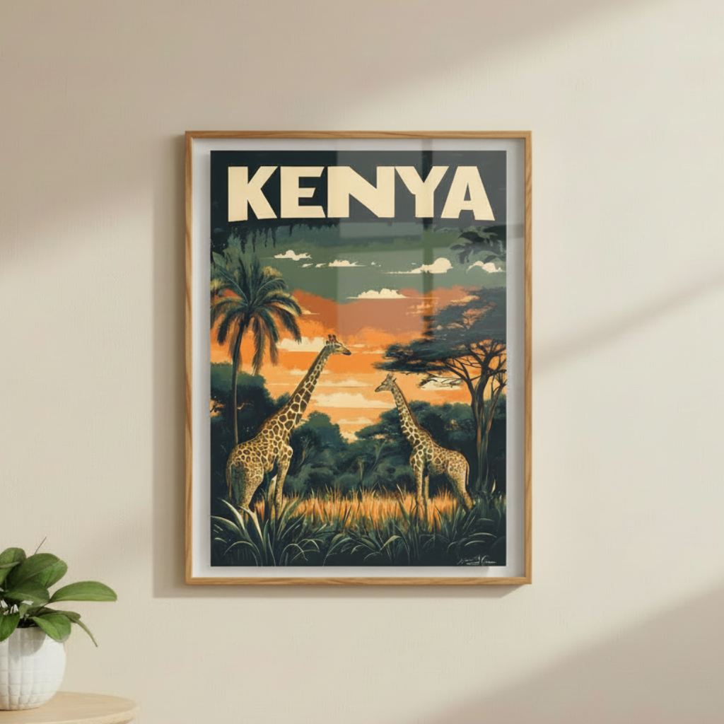 Kenya Safari Vintage Travel Poster Canvas
