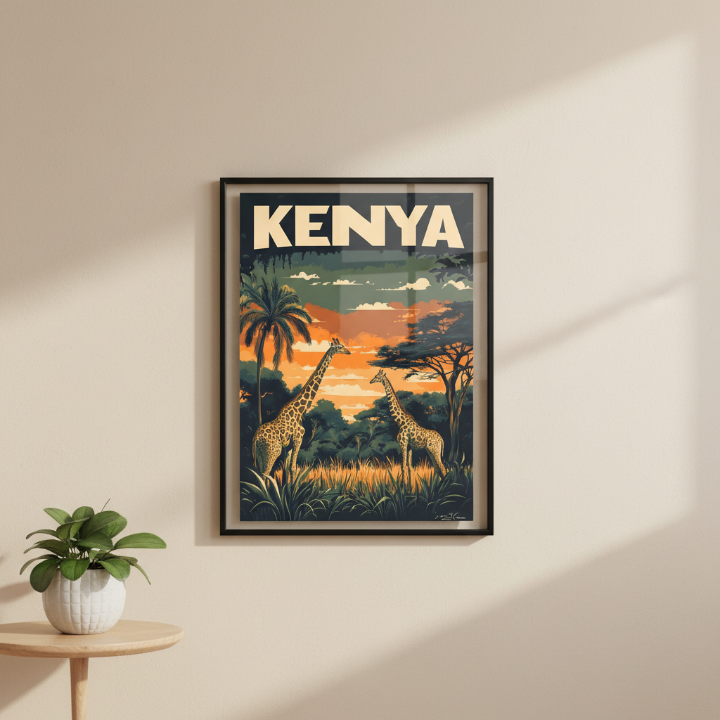 Kenya Safari Vintage Travel Poster Canvas