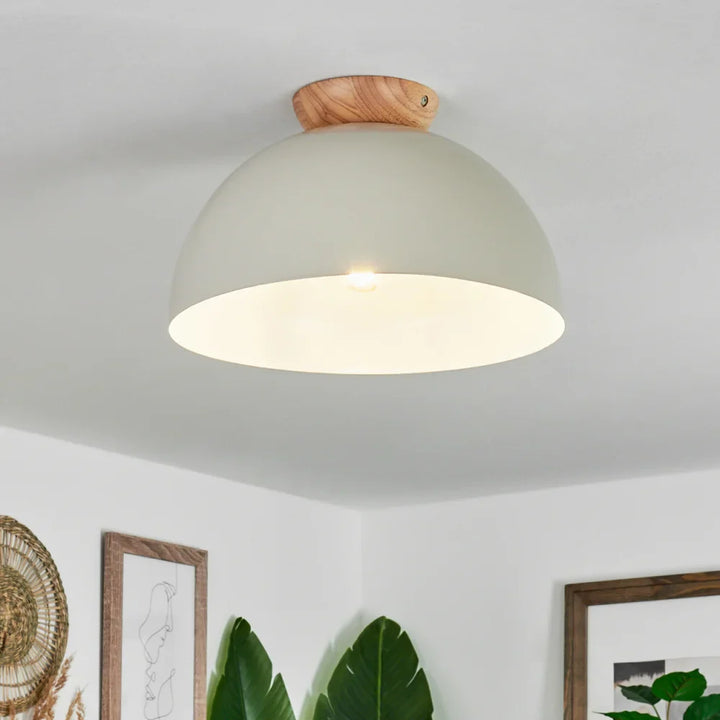 Scandinavian Dome Ceiling Light with Wooden Accent