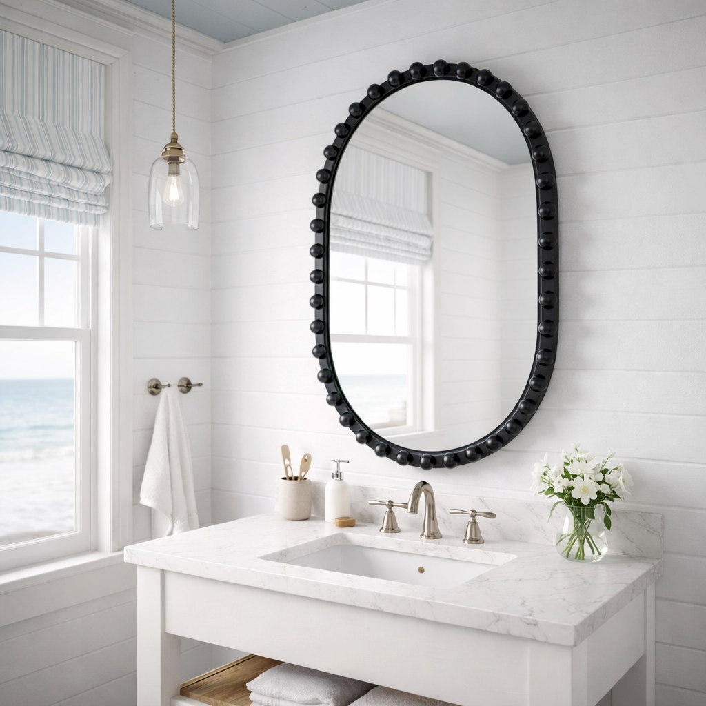 Pearl - Beaded Oval Wall Mirror