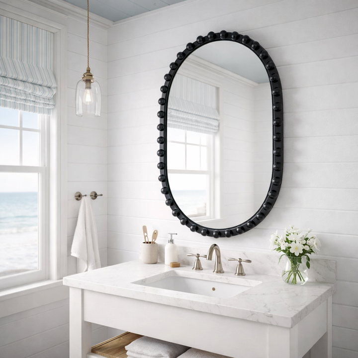 Pearl - Beaded Oval Wall Mirror