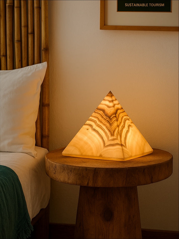 Alabaster Pyramid Table Lamp