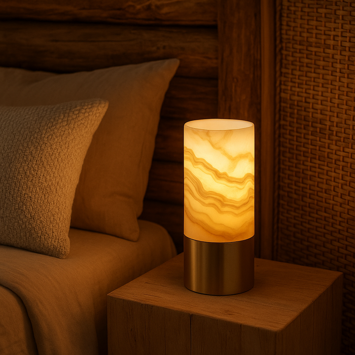 Alabaster Marble Cylinder Table Lamp