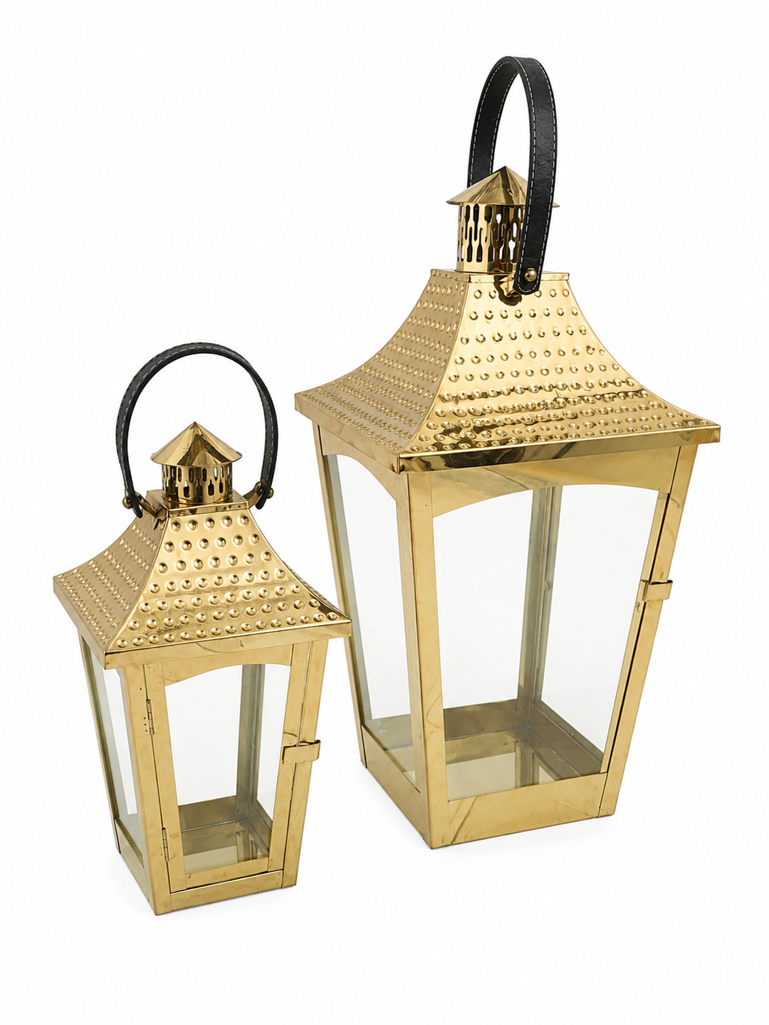 Set of 2 Gold Metal Decorative Candle Lanterns
