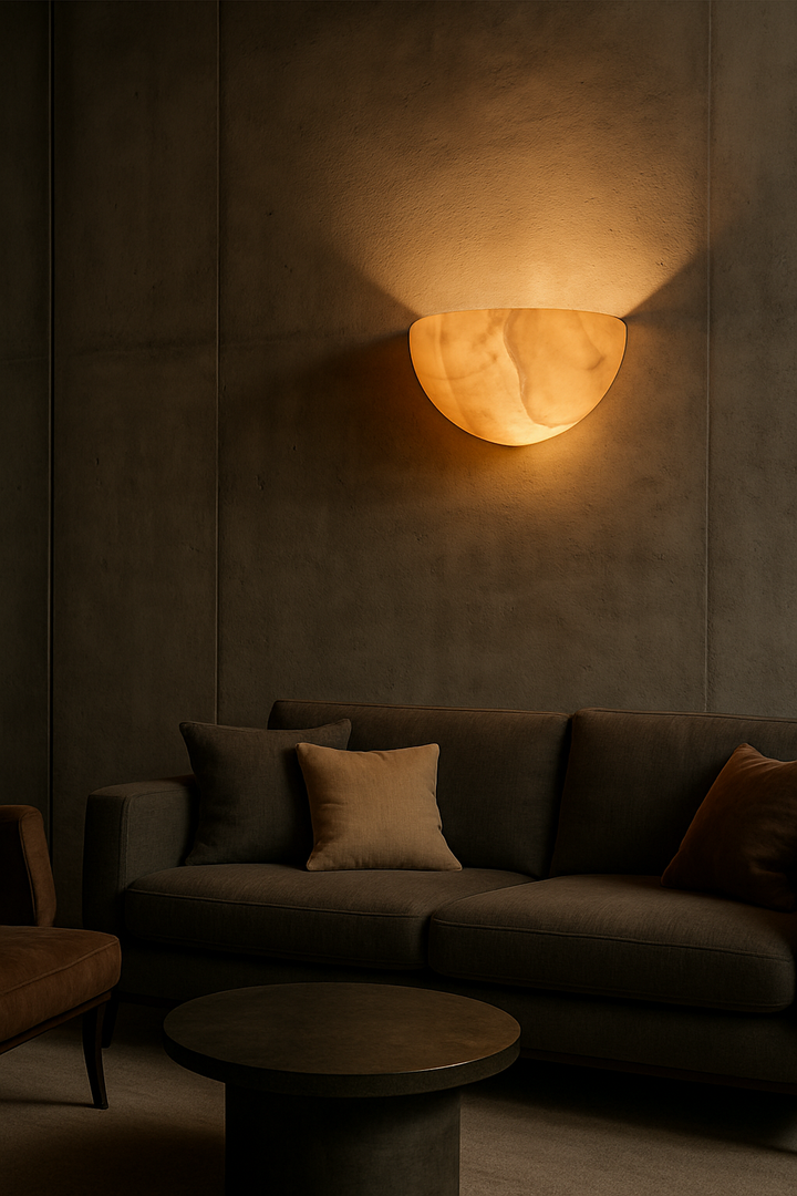 Warm Alabaster Half-Bowl Wall Sconce