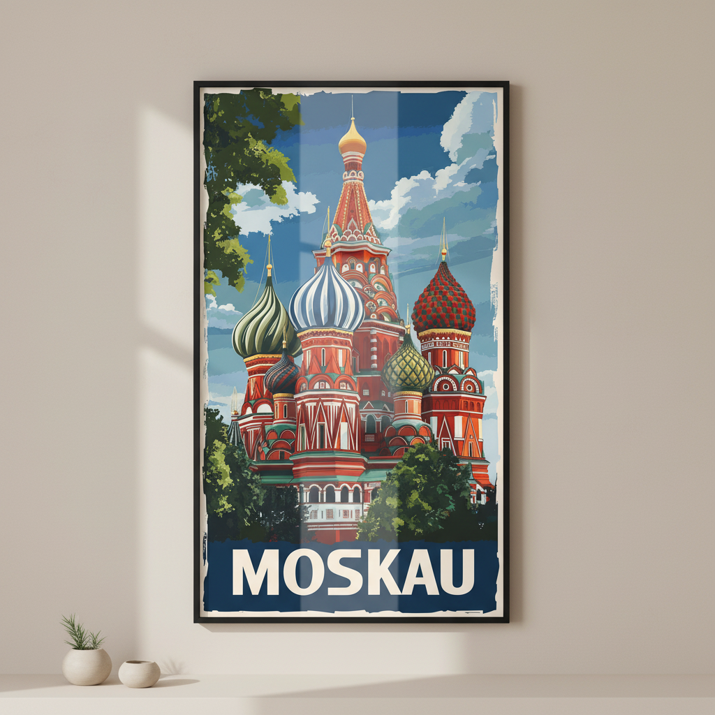 Moscow Russia Saint Basil Cathedral Vintage Travel Poster Canvas
