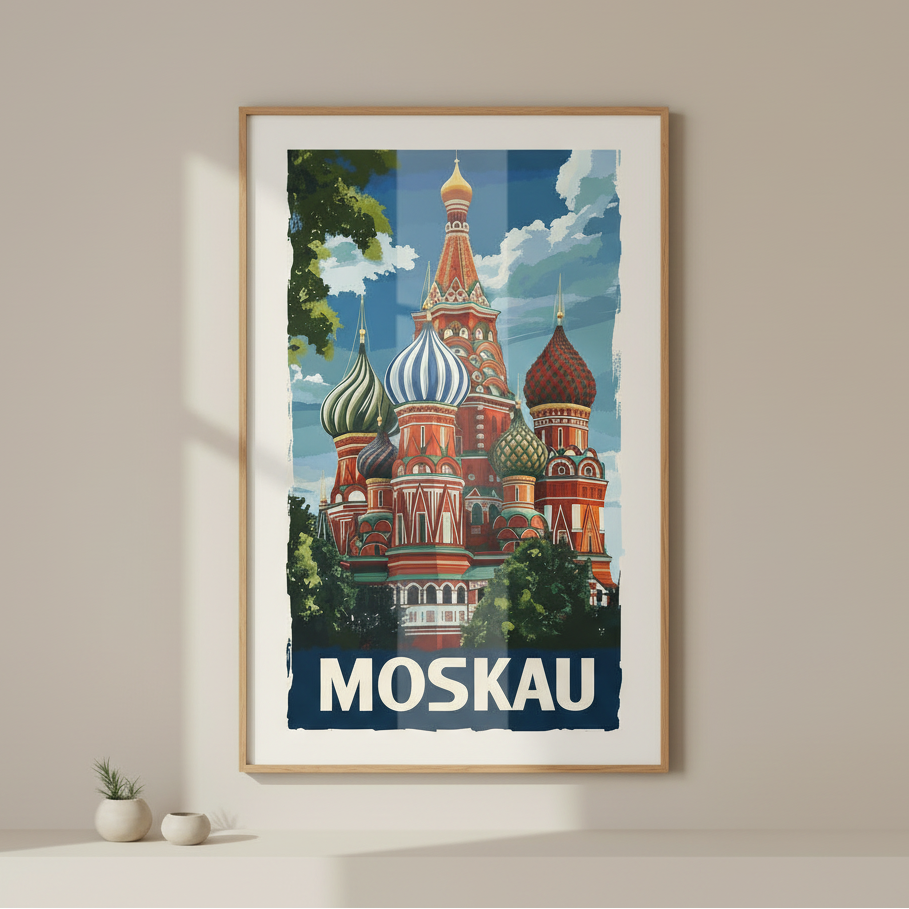 Moscow Russia Saint Basil Cathedral Vintage Travel Poster Canvas