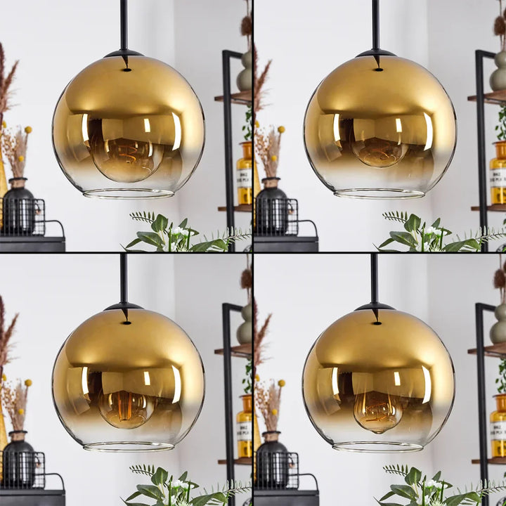 Modern Gold Globe Pendant Light with Amber Glass