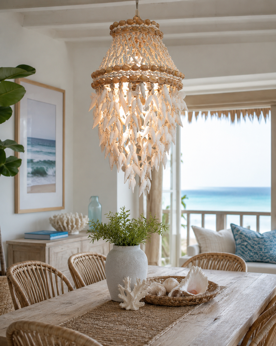 Coastal Capiz Shell Pendant Chandelier