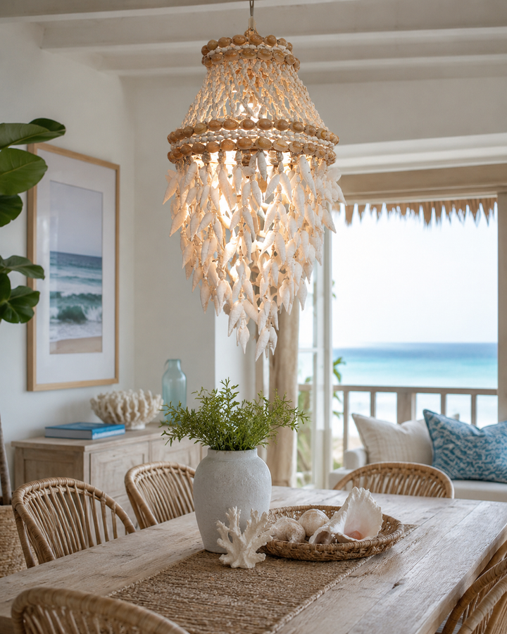 Coastal Capiz Shell Pendant Chandelier