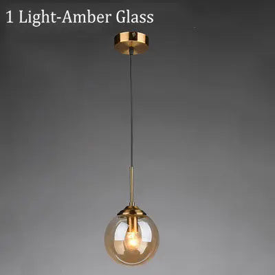 Modern 5-Light Globe Pendant Light with Smoked Glass and Brass Finish